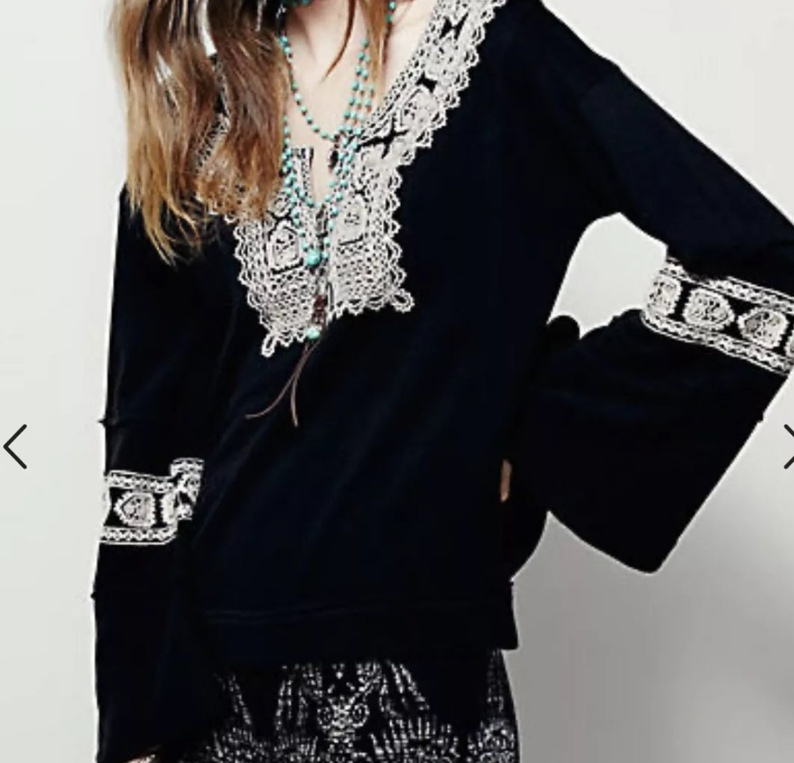 Free People Santa Maria Boho Embroidered Peasant French Terry Top