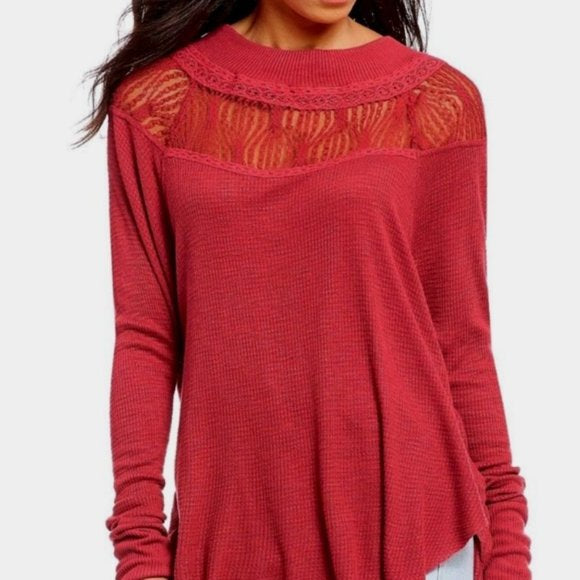 FREE PEOPLE Spring Valley Lace Trim Top, sz medium NWT