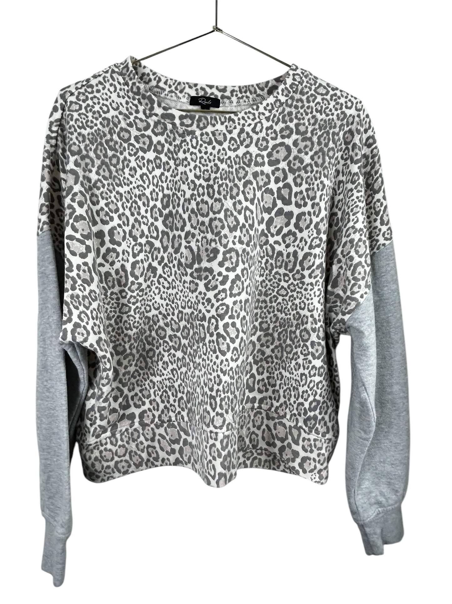 Rails Women's Sweatshirt Alice Mixed Grey Cheetah Crew Neck Pullover Top Large
