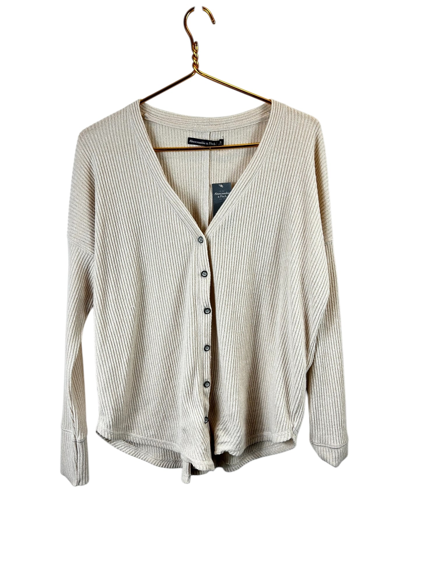 Abercrombie Fitch Cardigan Womens S Beige Button Up V Neck Long Sleeve