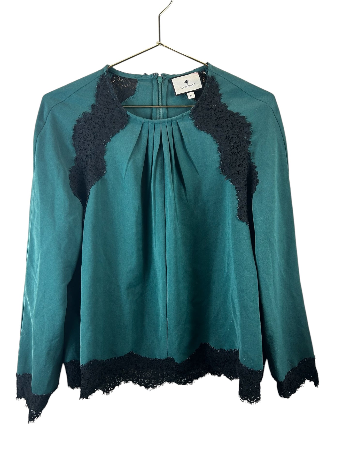 Tuckernuck Juniper Vail Blouse Green Black Scalloped Lace Blouse