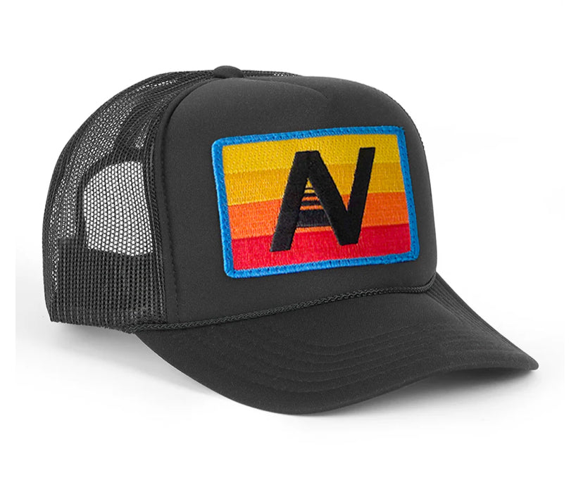 Aviator Nation LOGO RAINBOW VINTAGE TRUCKER HAT- Black