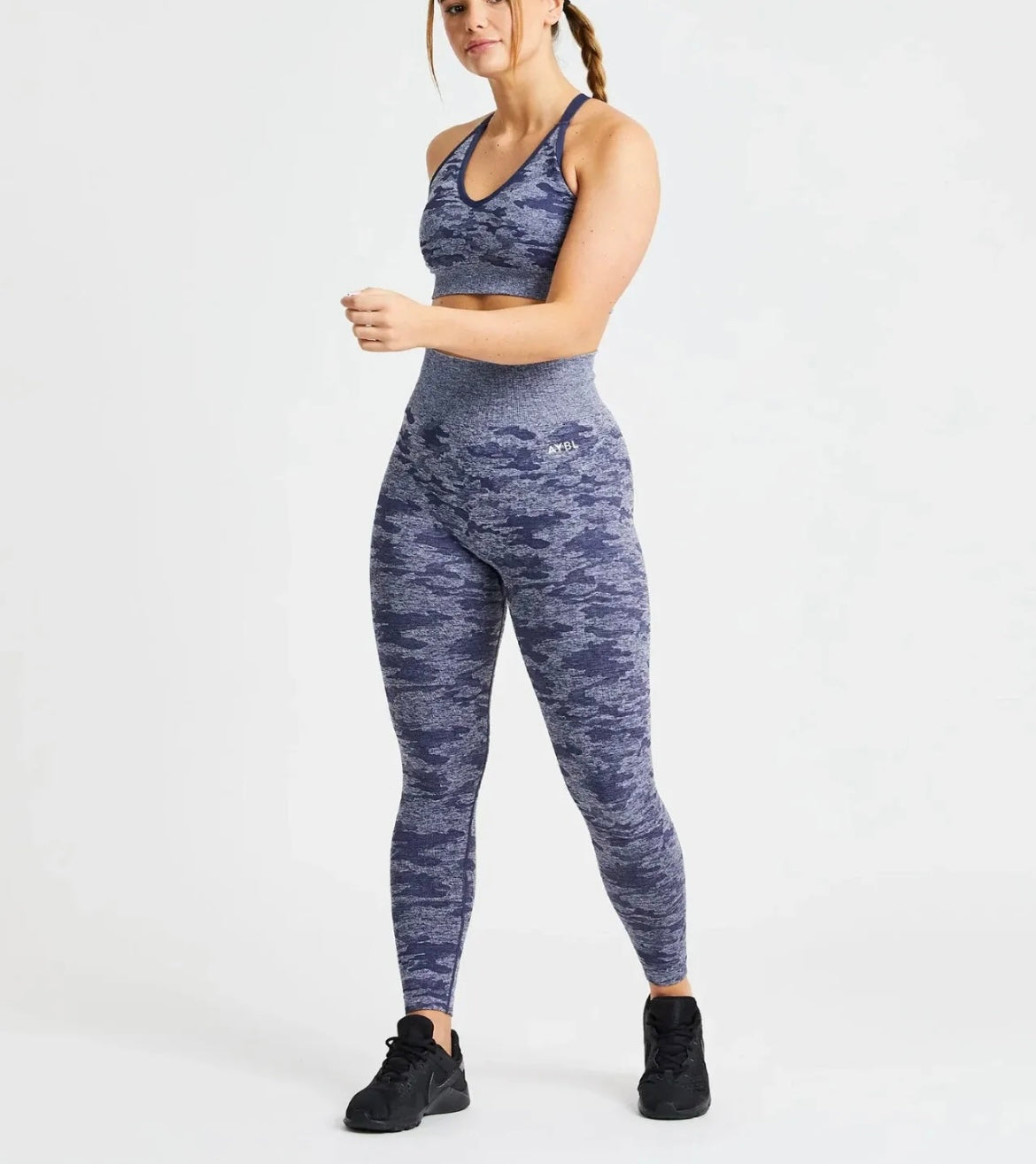 AYBL Womens Small Evolve Camo Seamless Leggings Gym Navy Blue M