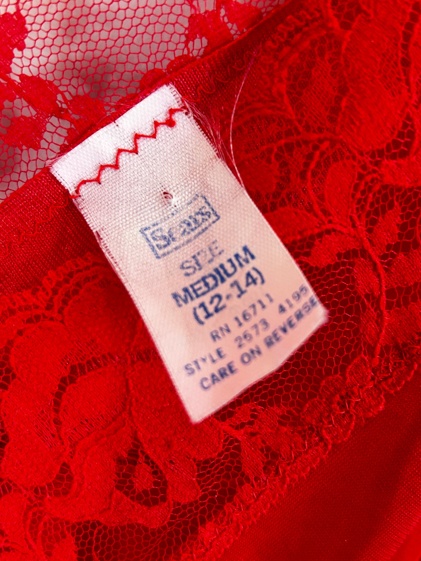 Vtg 70s 80s Red Lace Lounge Dress Nightgown Size medium Nylon