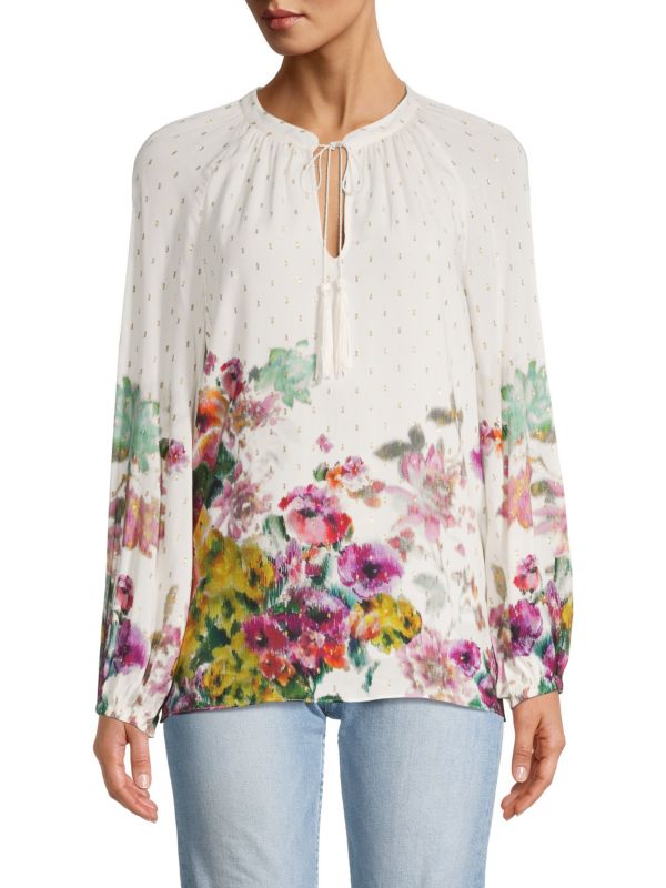 KOBI HALPERIN Helena Floral Puff-Sleeve Blouse NWT
