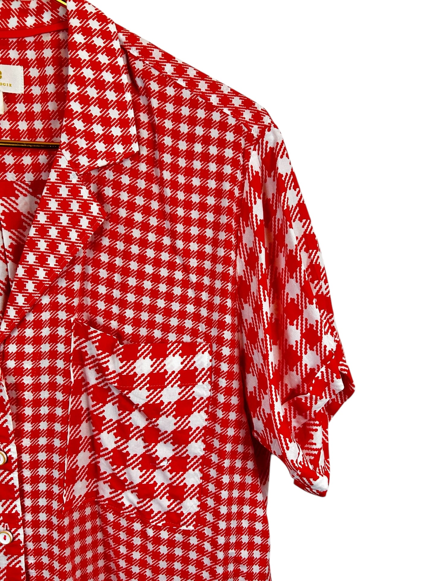 Anthropologie Maeve Red/White Houndstooth Preppy Button Down Shirt, M