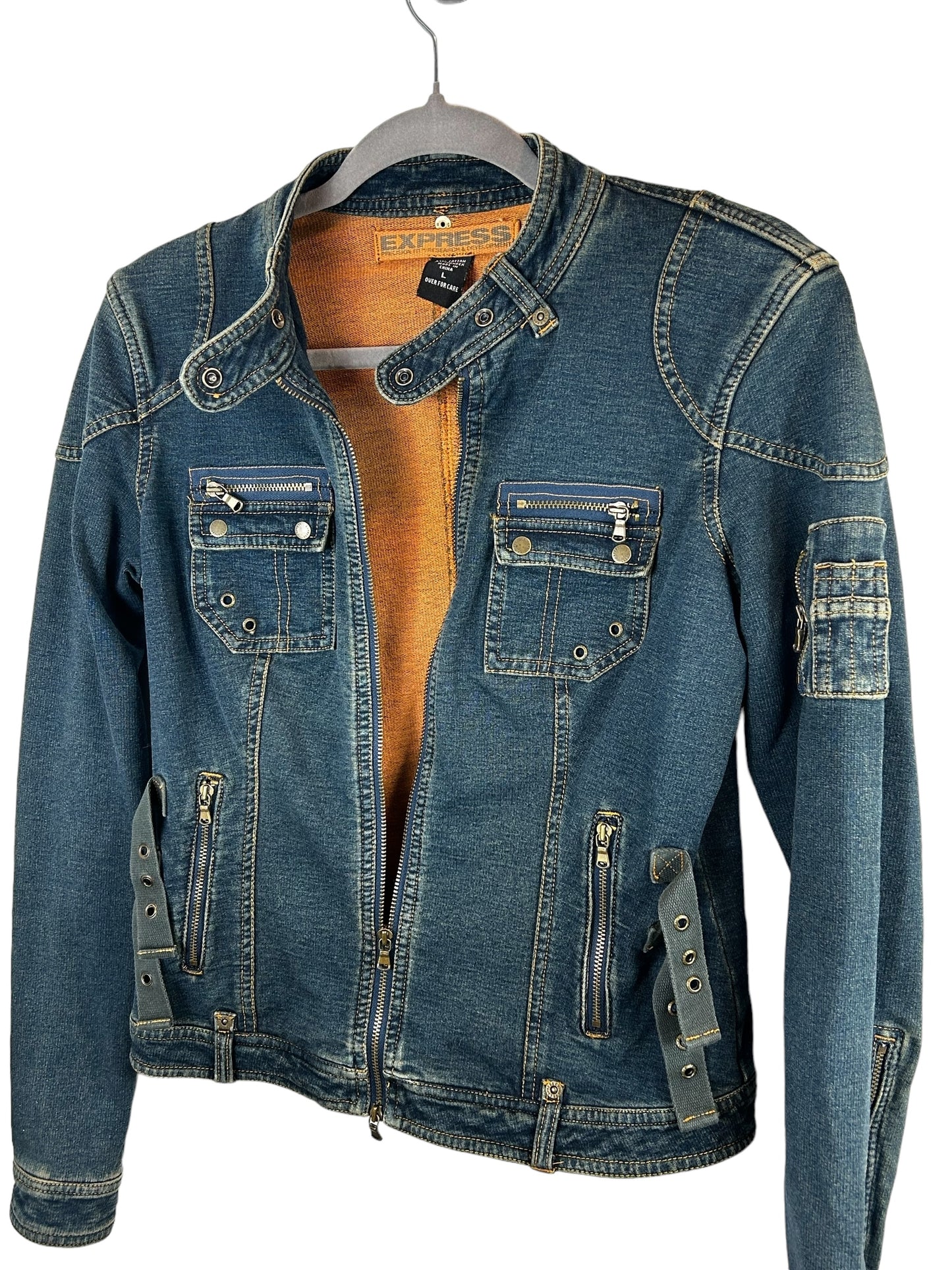 Express Vintage Womens Denim Moto Jean Jacket