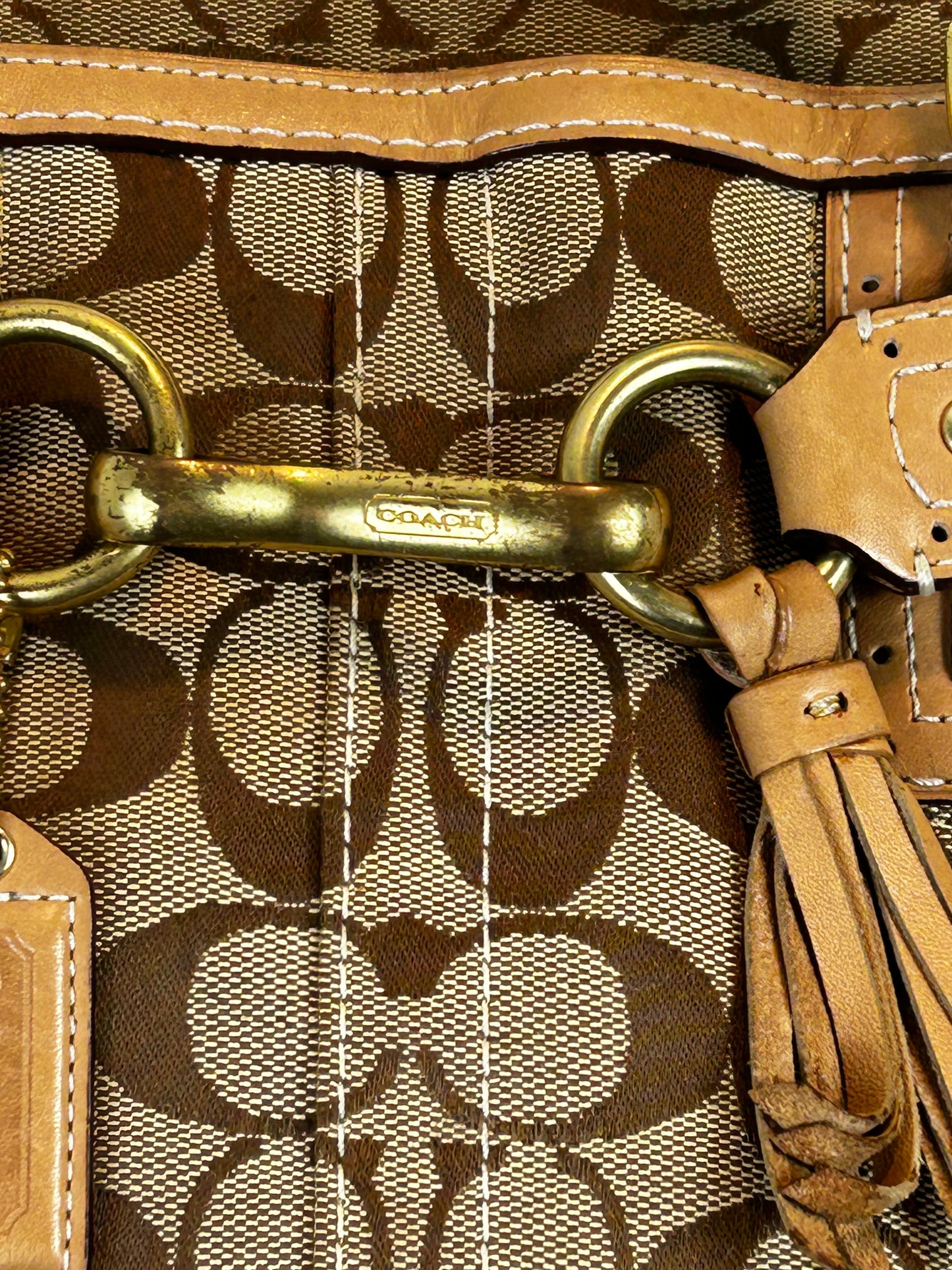 Authentic Coach Monogram Brown Camel Satchel