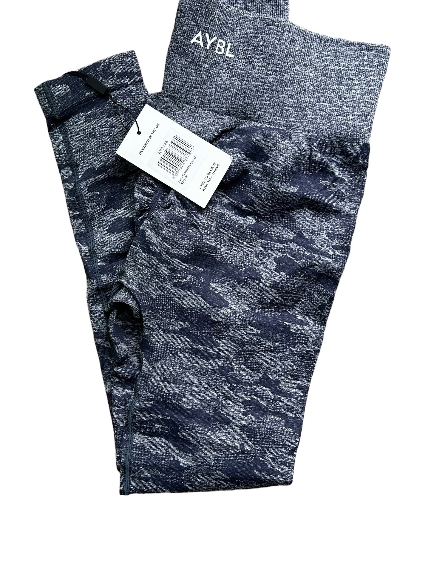 AYBL Womens Small Evolve Camo Seamless Leggings Gym Navy Blue M
