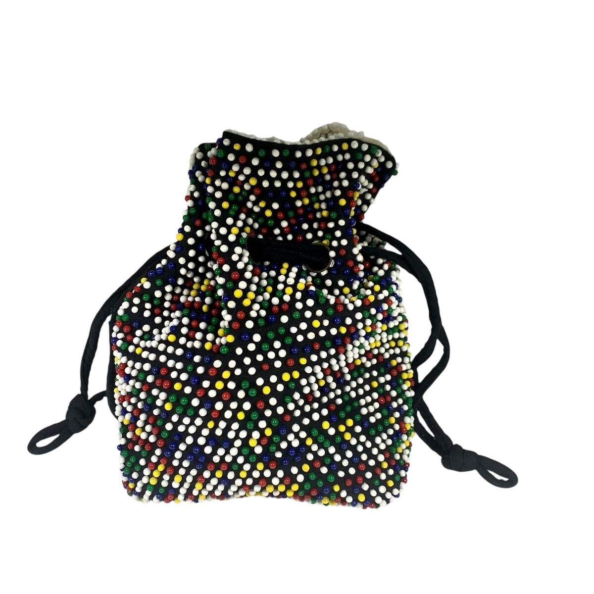 Vintage Mid Century Candy Dot Beaded Drawstring Reversible Handbag Purse