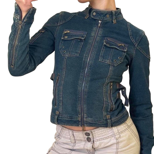 Express Vintage Womens Denim Moto Jean Jacket