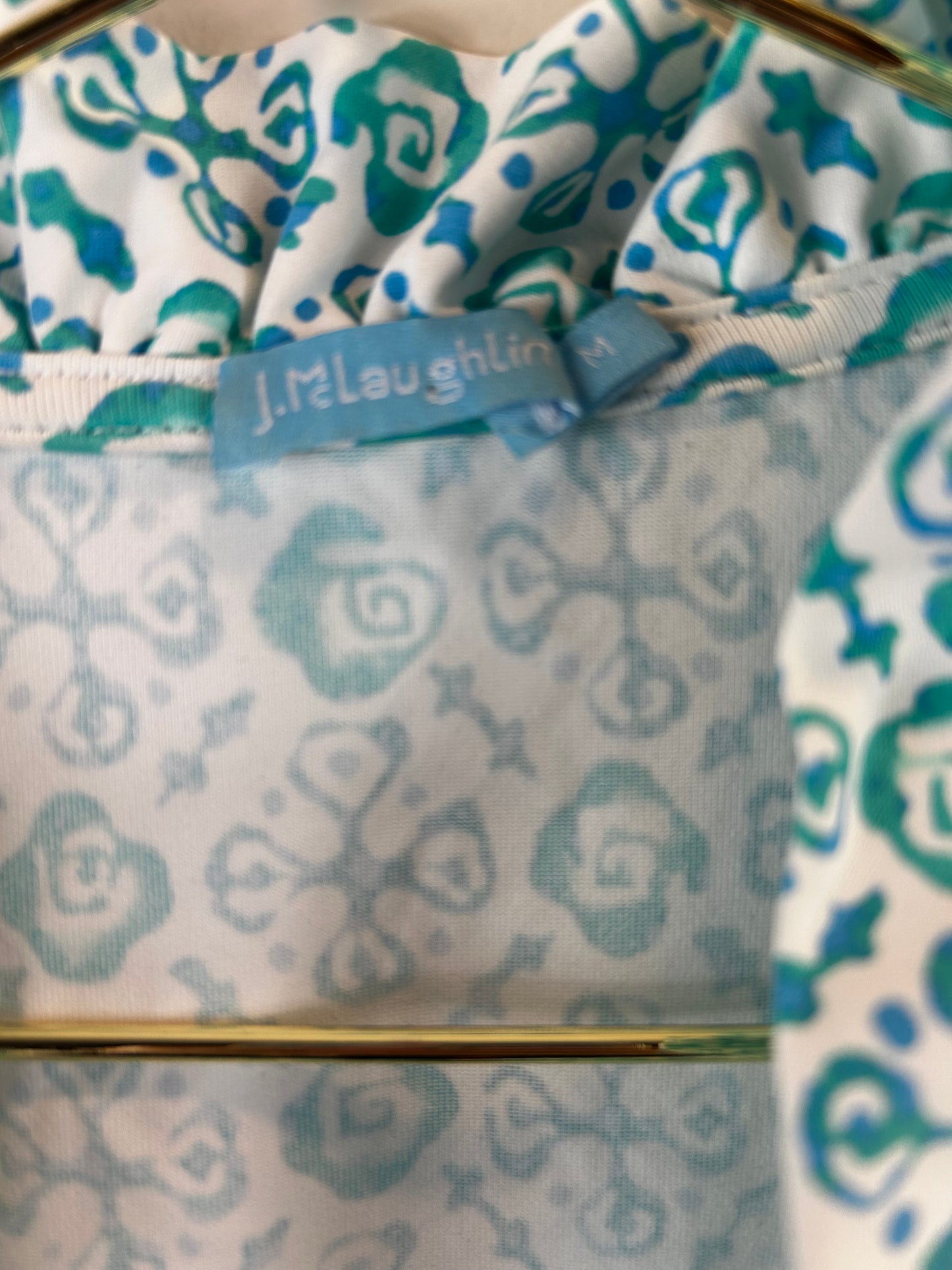 J.McLaughlin blue and white ruffle collared top