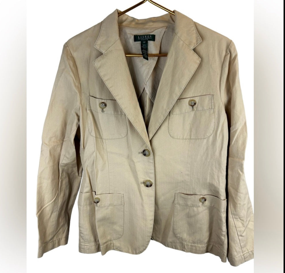 RALPH LAUREN Vintage Beige Cotton / Linen Jacket Women's Size 14P