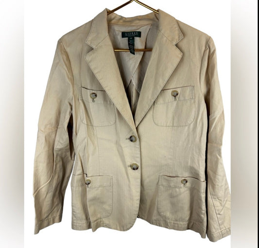 RALPH LAUREN Vintage Beige Cotton / Linen Jacket Women's Size 14P