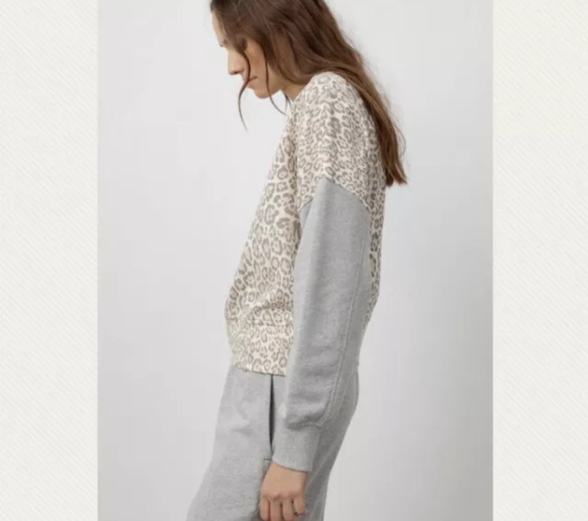 Rails Women's Sweatshirt Alice Mixed Grey Cheetah Crew Neck Pullover Top Large