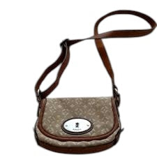 Fossil Canvas Tan Leather Trim Key-per Small Crossbody Shoulder Purse