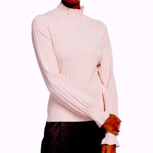 MAX MARA Zoraide Ruffle-collar Ribbed Sweater In Pink- NEW