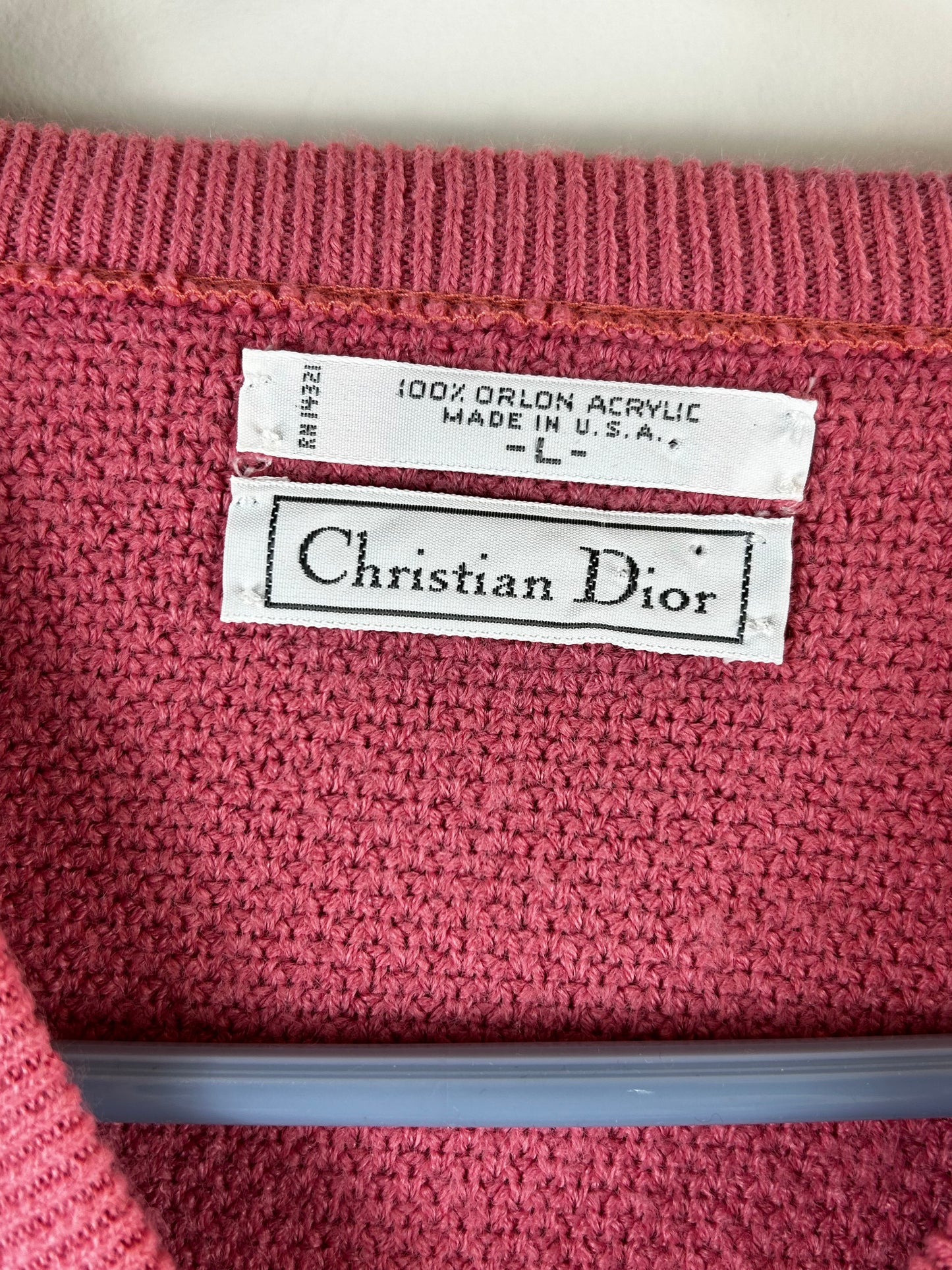 Vintage Christian Dior Sweater Mauve Pink V-Neck Pullover Logo Women's