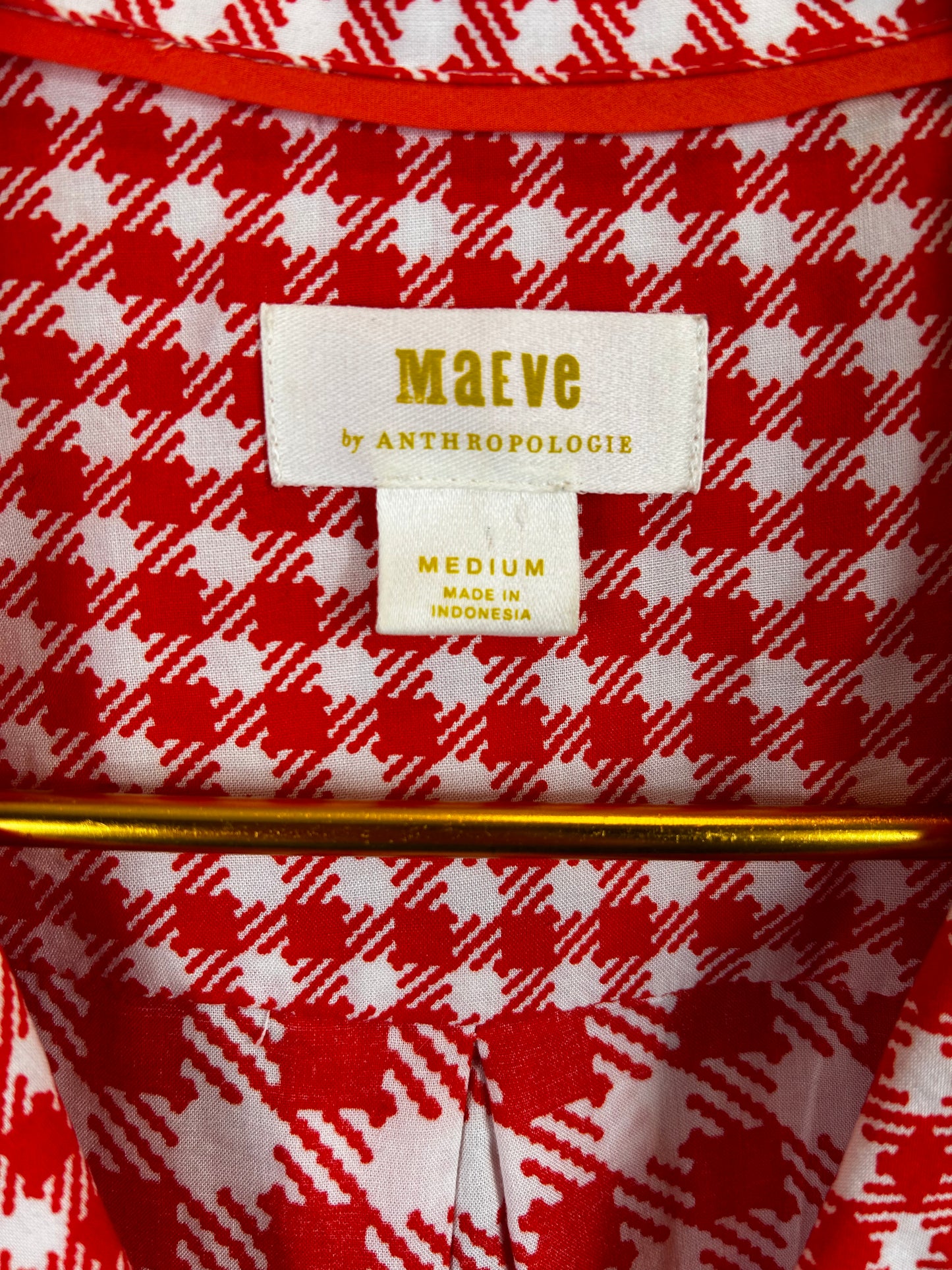 Anthropologie Maeve Red/White Houndstooth Preppy Button Down Shirt, M