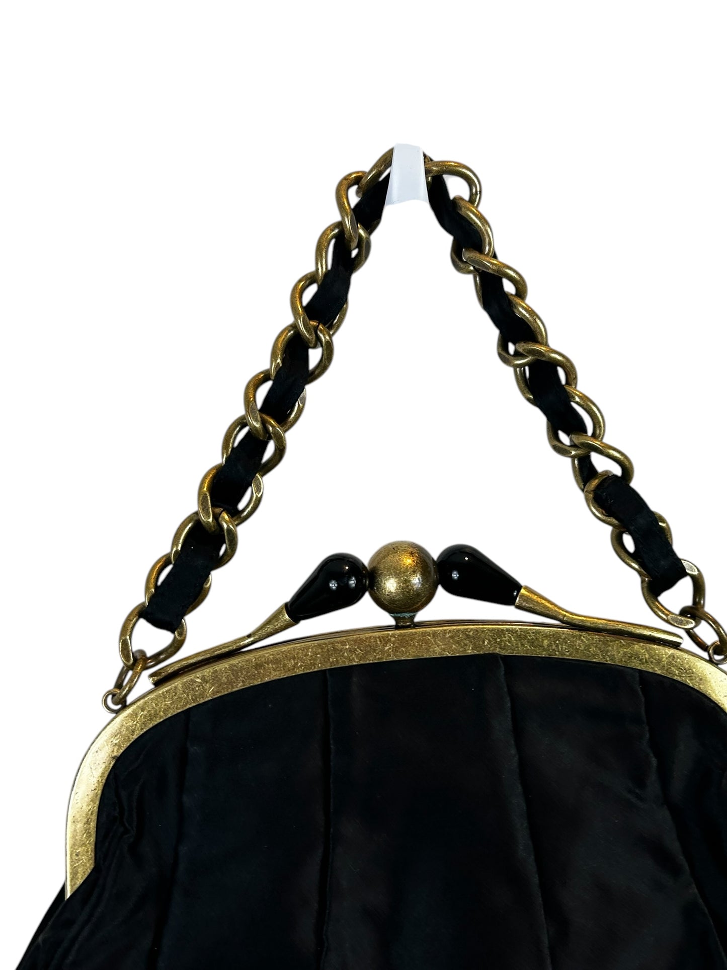 J. Crew beautiful black satin brass kiss clasp purse- vintage