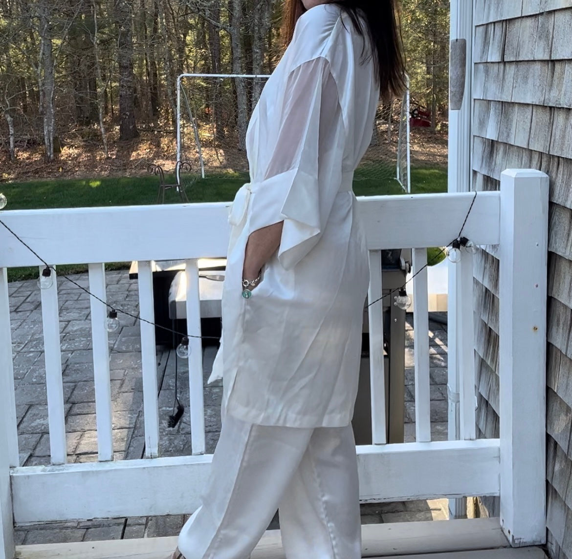 Vintage Victoria's Secret Ivory Satin Kimono Robe