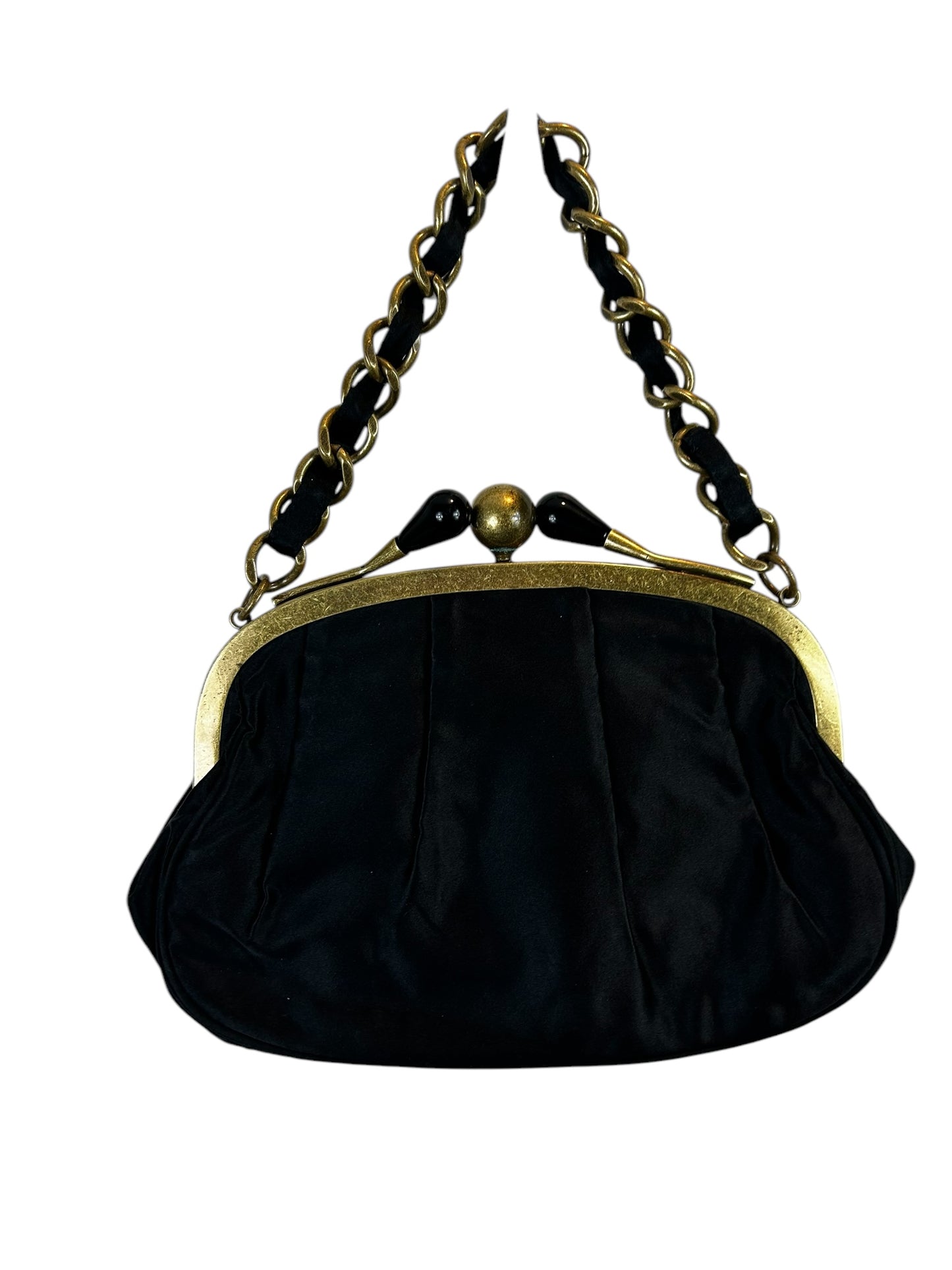 J. Crew beautiful black satin brass kiss clasp purse- vintage