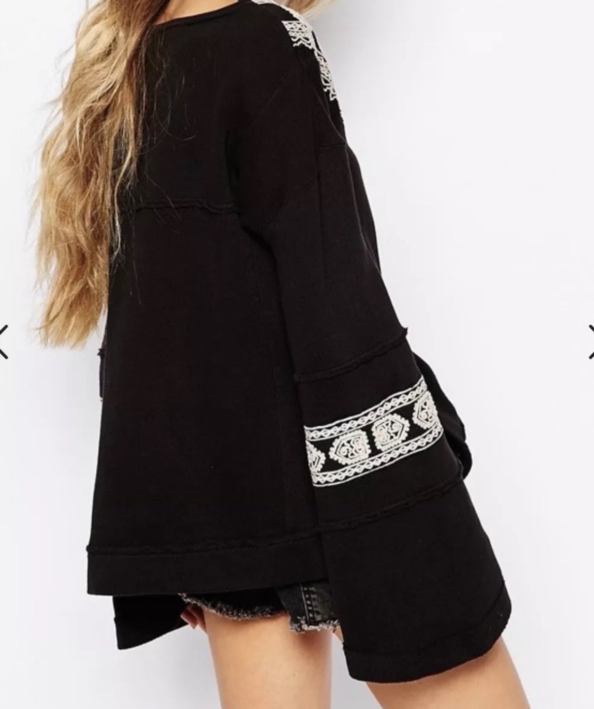Free People Santa Maria Boho Embroidered Peasant French Terry Top