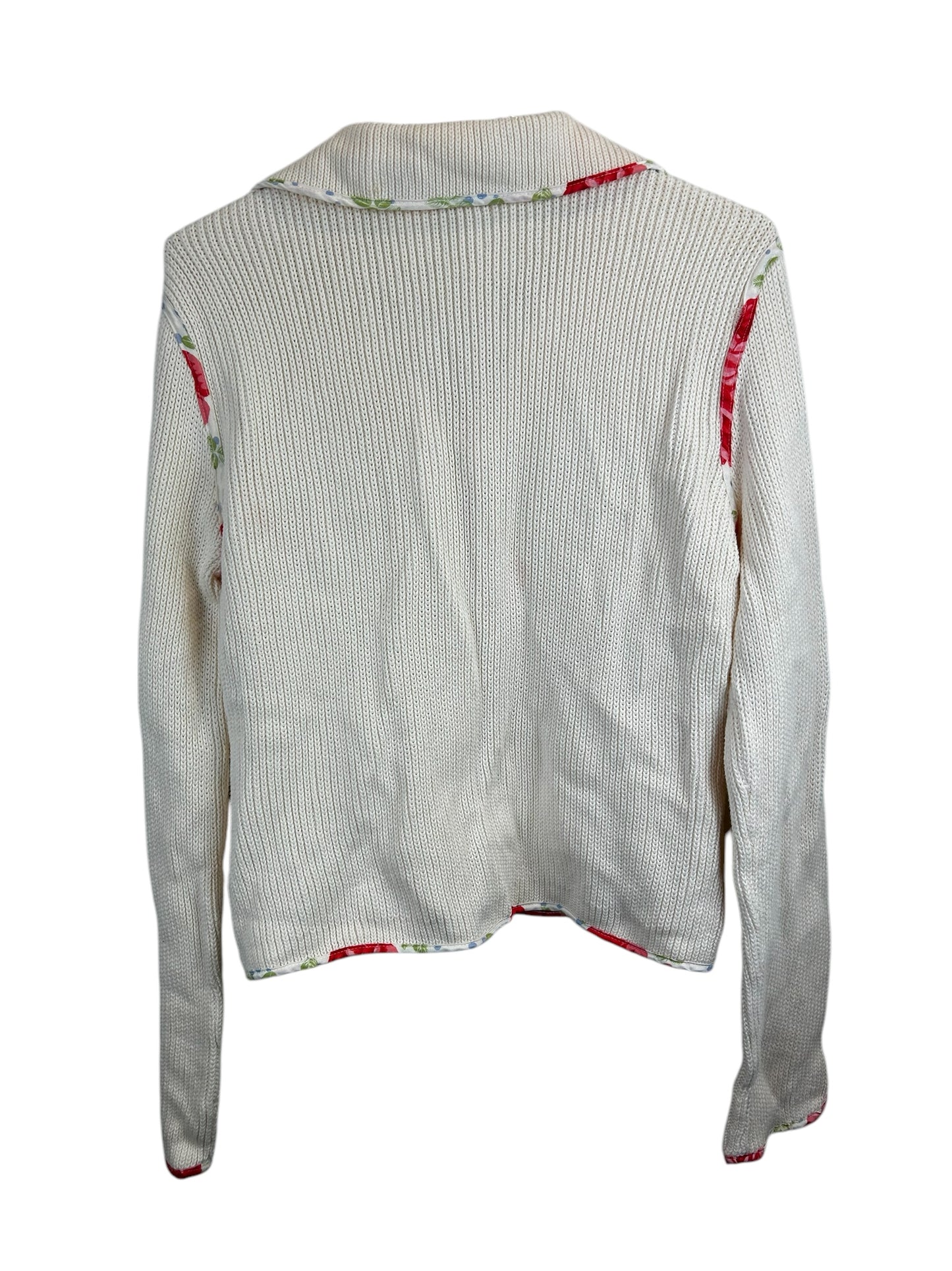 White + Warren Cream Floral Trim Cardigan