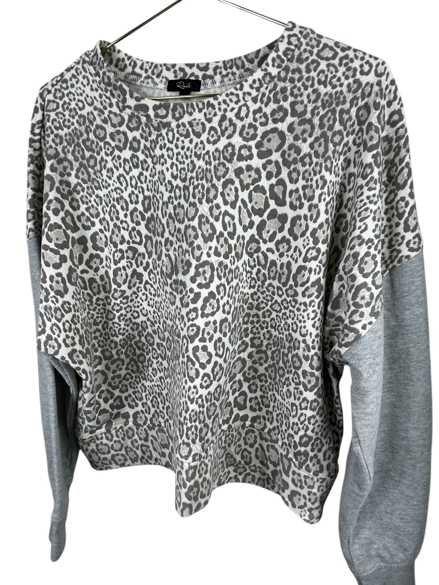 Rails Women's Sweatshirt Alice Mixed Grey Cheetah Crew Neck Pullover Top Large
