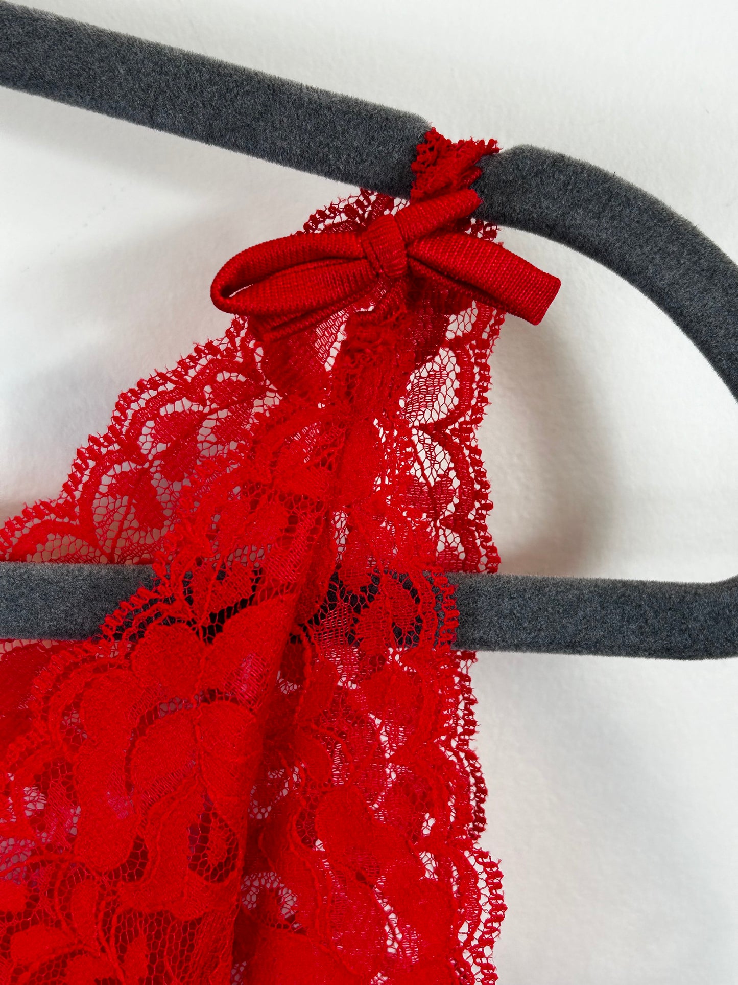 Vtg 70s 80s Red Lace Lounge Dress Nightgown Size medium Nylon