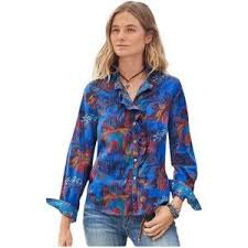 Sundance Abstract Floral Ruffle Trim Button Up Shirt Womens Size M Western Boho