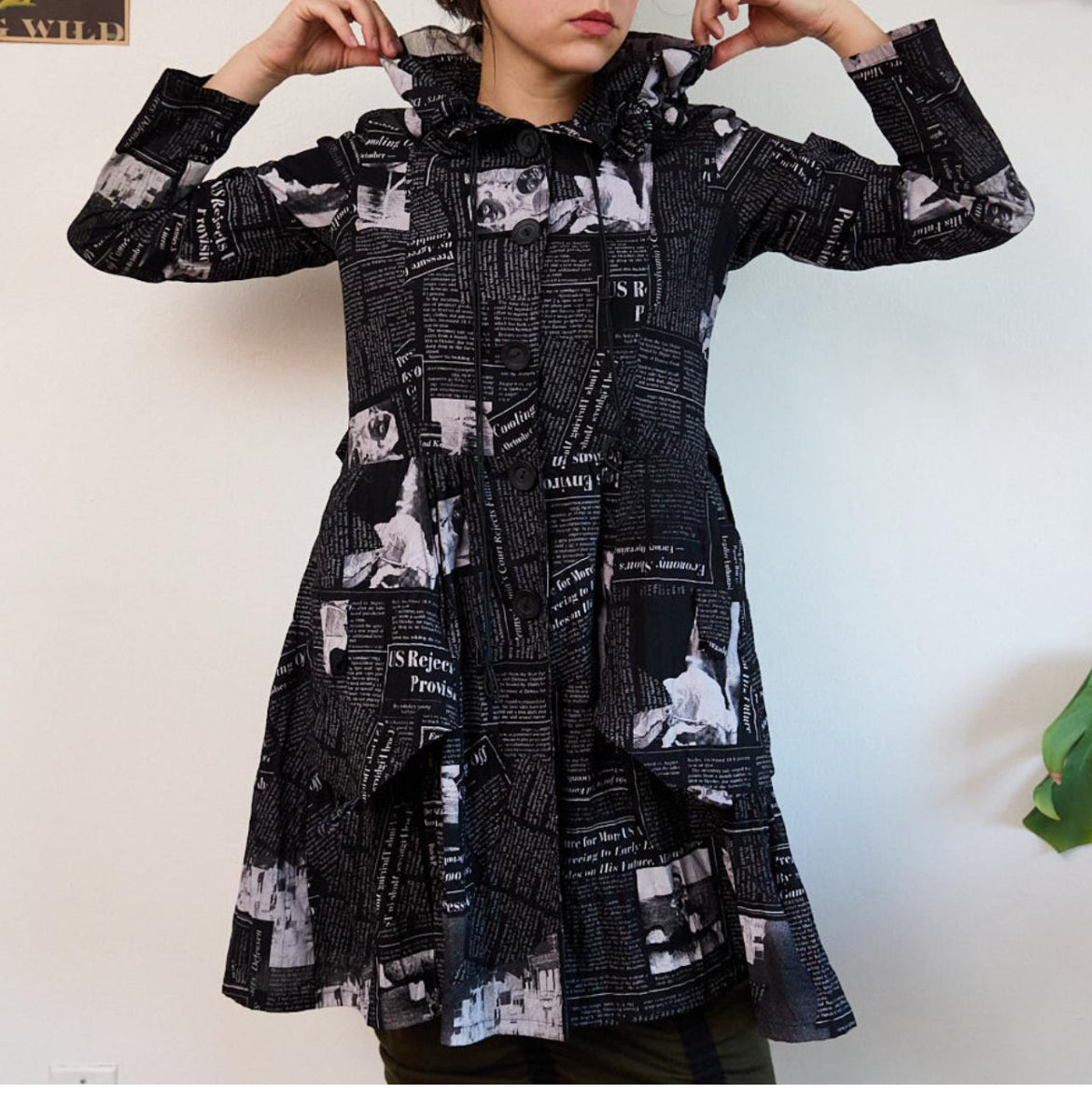 IC By Connie K Newspaper Print Asymmetrical Tunic Jacket MEDIUM Lagenlook Art to Wear