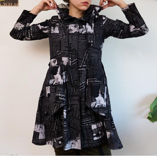 IC By Connie K Newspaper Print Asymmetrical Tunic Jacket MEDIUM Lagenlook Art to Wear