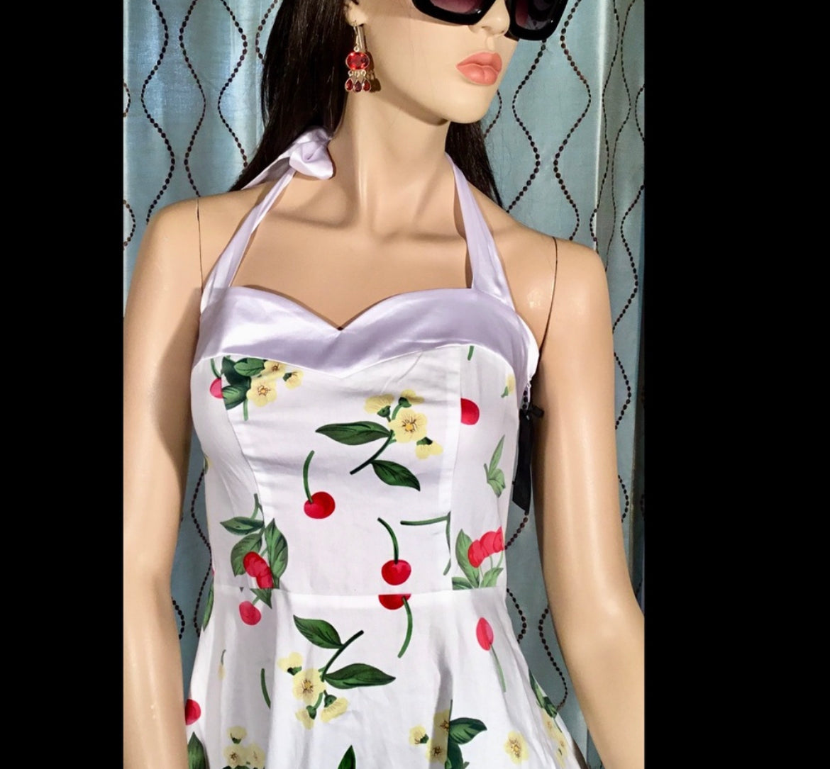 Vintage 1950s Rockabilly Audrey Dress Retro Cocktail Dress-cherry