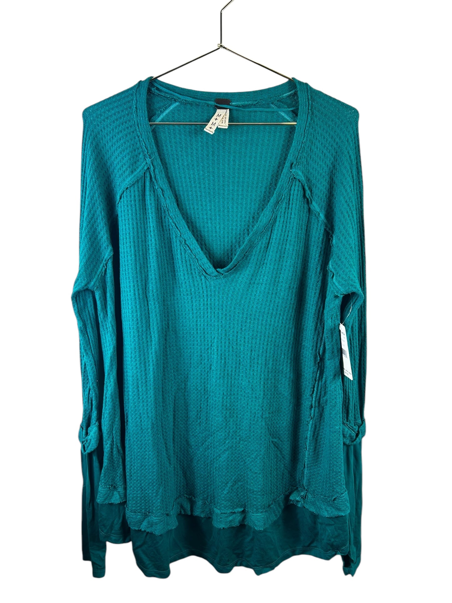 WE THE FREE PEOPLE Laguna Slouchy Thermal Tunic Top Shirt Turquoise Green Sz M