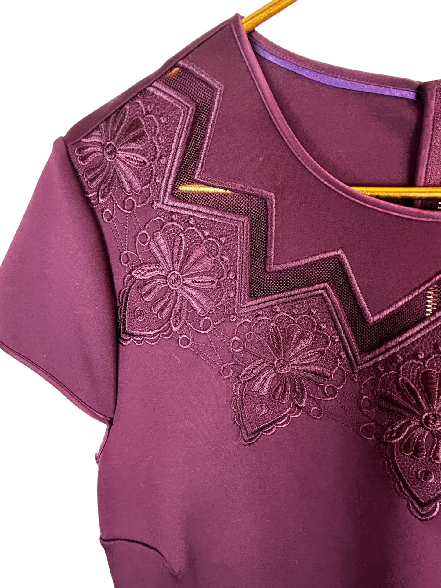 Ted Baker London Women's Embroidered Cheskka skater Dress Maroon Lace Mesh