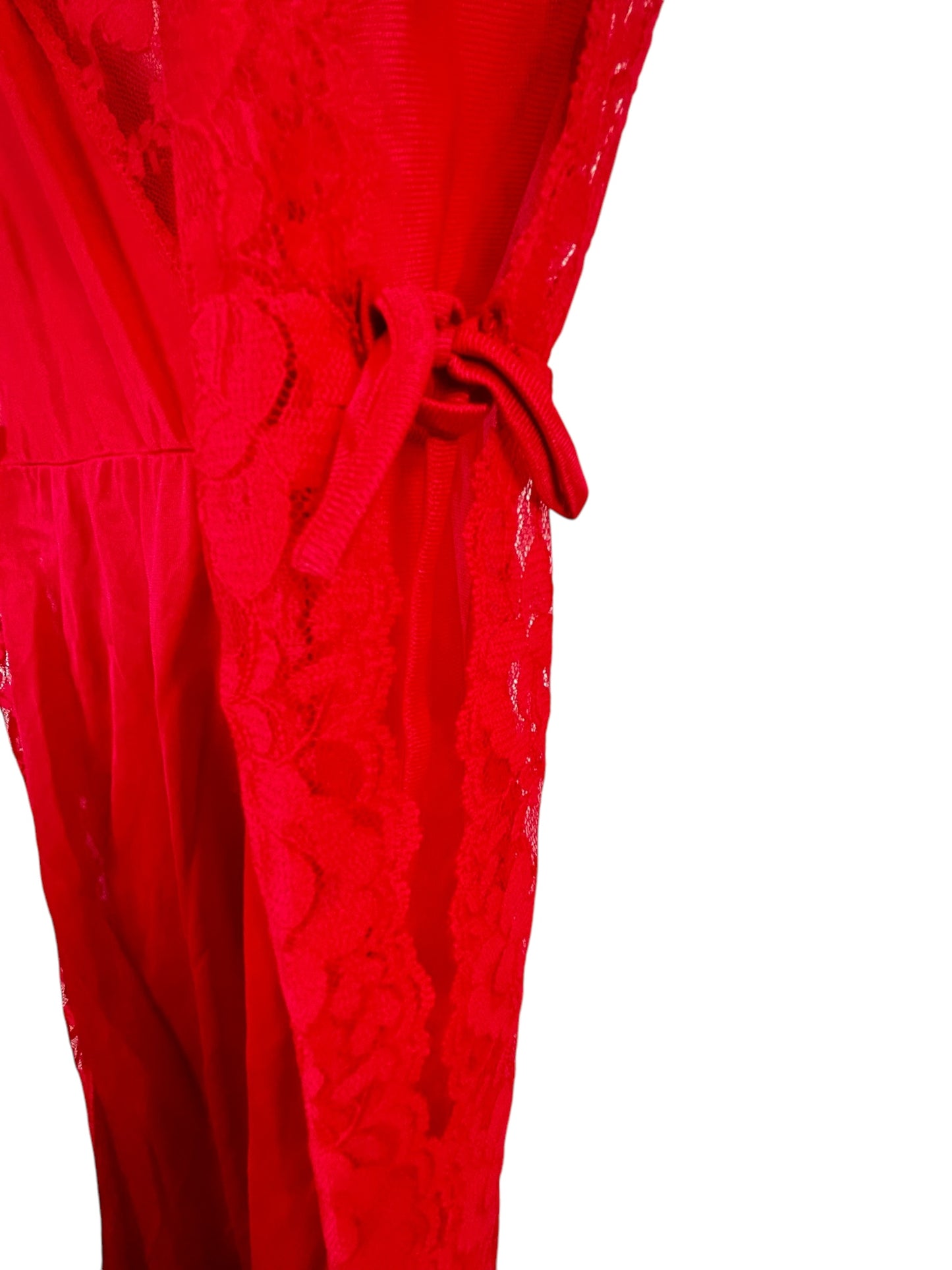 Vtg 70s 80s Red Lace Lounge Dress Nightgown Size medium Nylon
