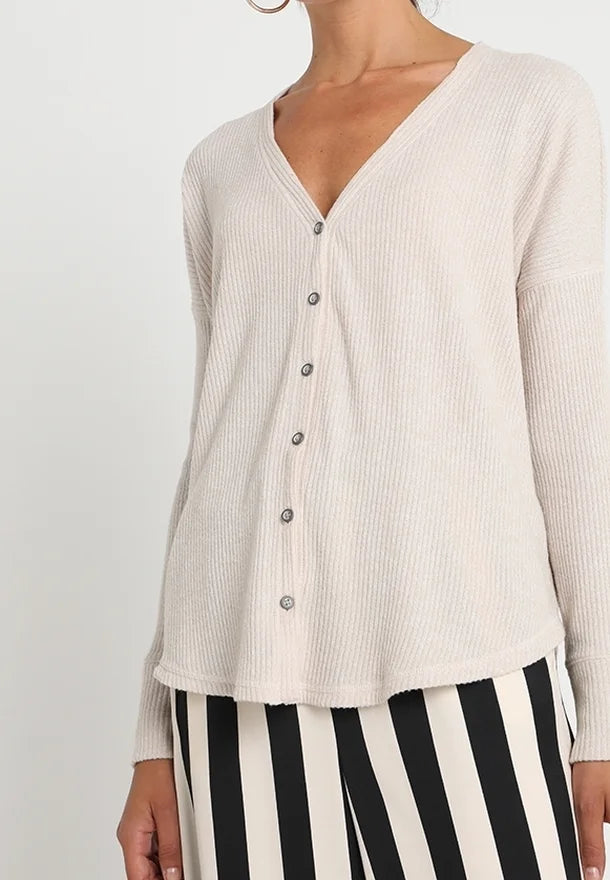 Abercrombie Fitch Cardigan Womens S Beige Button Up V Neck Long Sleeve