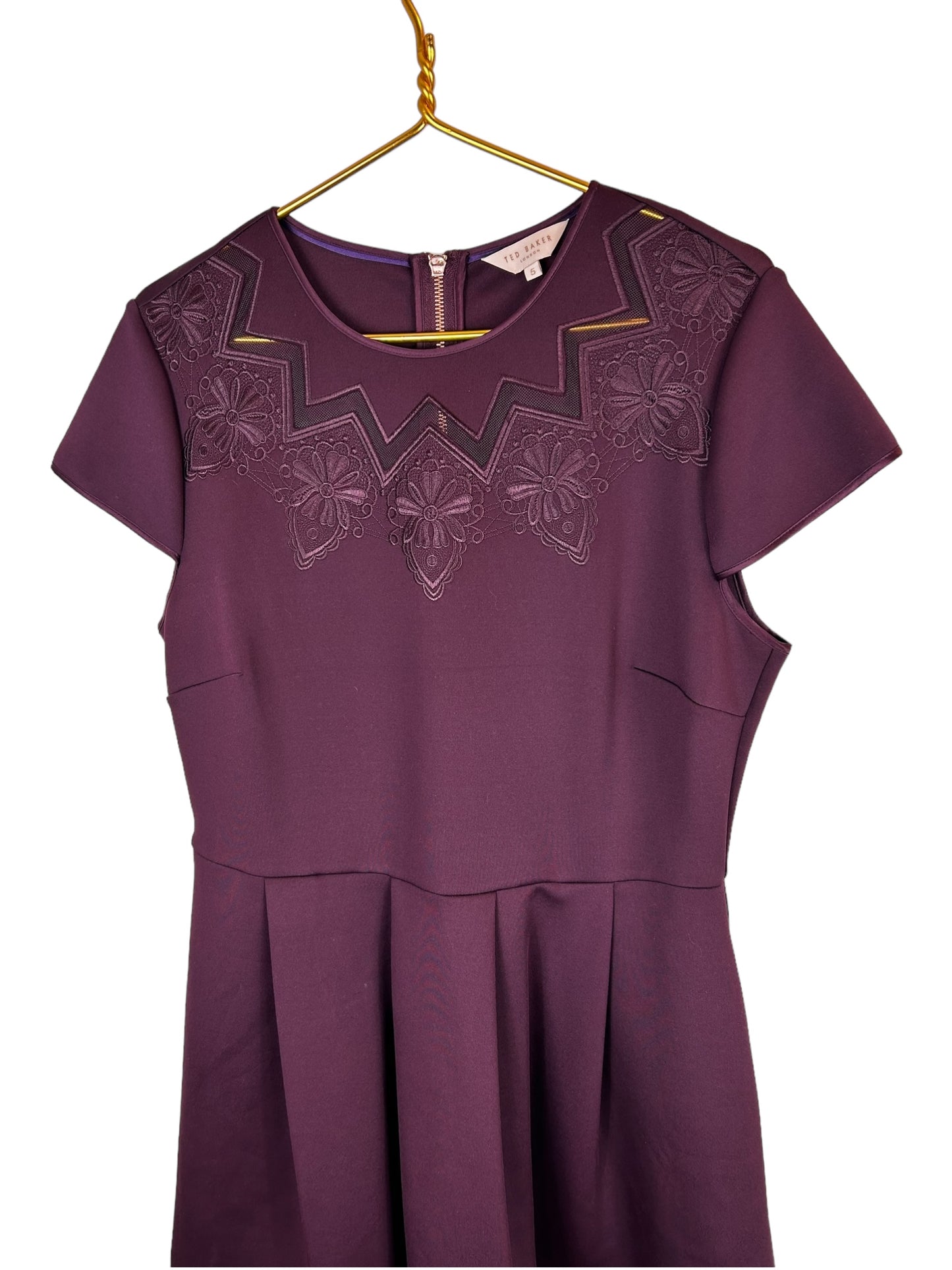 Ted Baker London Women's Embroidered Cheskka skater Dress Maroon Lace Mesh