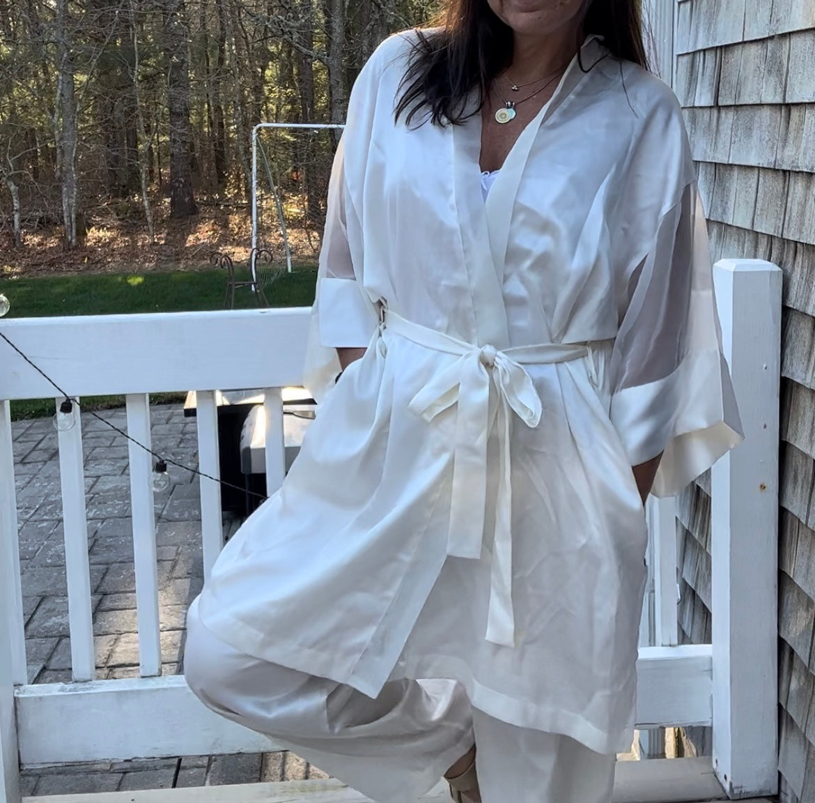 Vintage Victoria's Secret Ivory Satin Kimono Robe