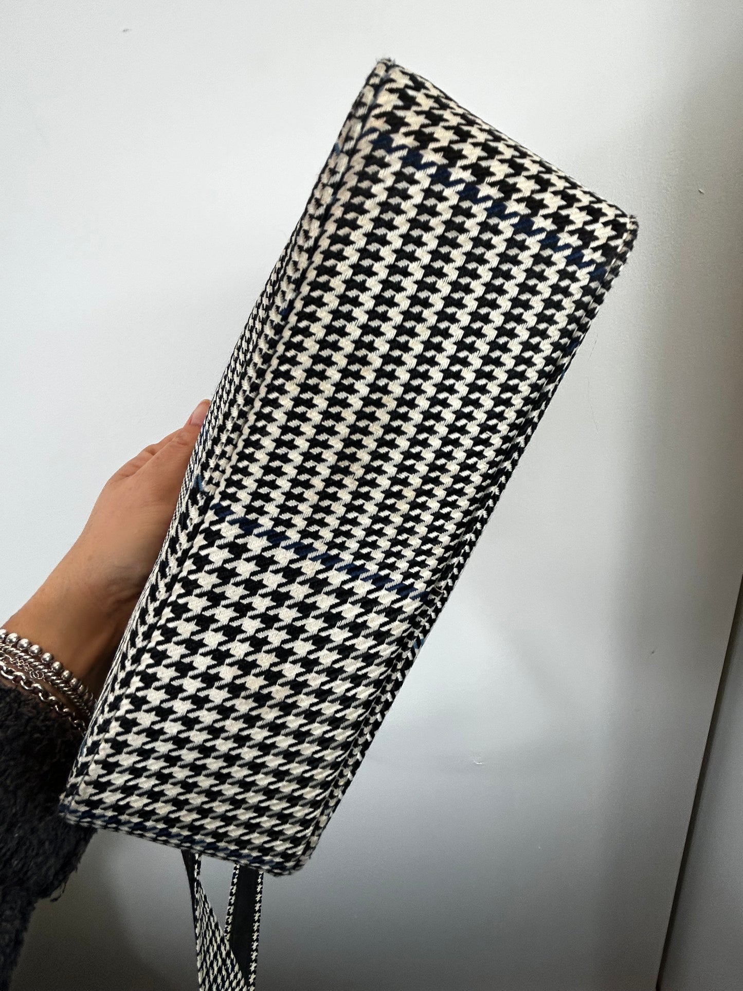 Lauren Ralph Lauren Black & White Houndstooth Shoulder Bag Blue Strip