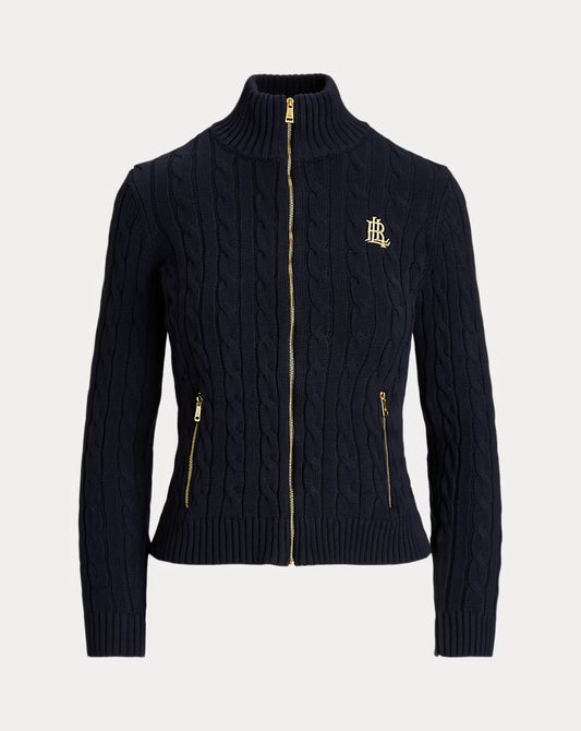 Lauren Women's Ralph Lauren Sweaters Lauren Ralph Lauren NAVY Cable Knit zip Up Sweater