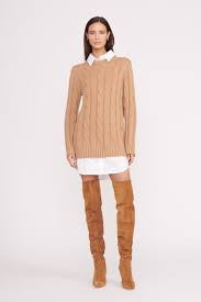 STAUD Aldrin Mixed Media Long Sleeve Sweater Dress