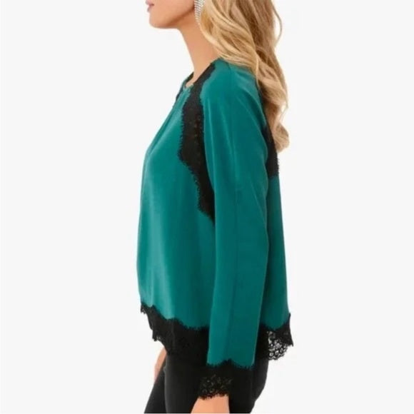 Tuckernuck Juniper Vail Blouse Green Black Scalloped Lace Blouse