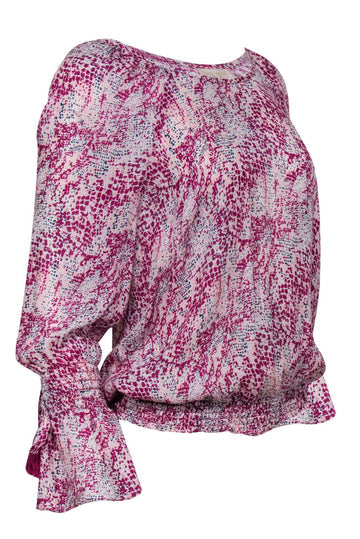 Ramy Brook - White & Magenta Abstract Snakeskin Print Silk Blouse Sz Sm