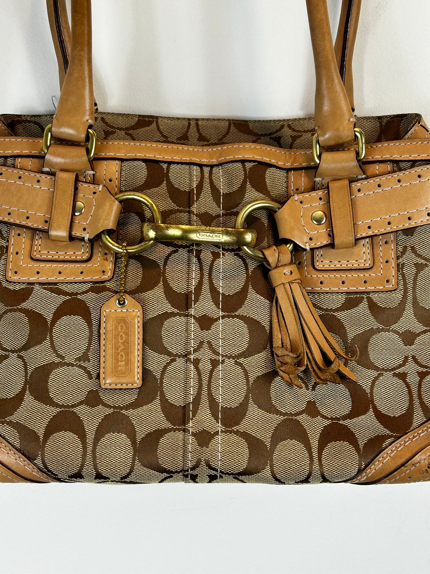 Authentic Coach Monogram Brown Camel Satchel