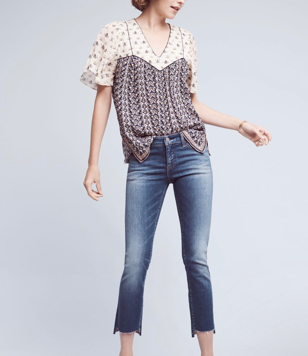 Anthropologie Printed Luca Blouse- Blue Motif Size Small