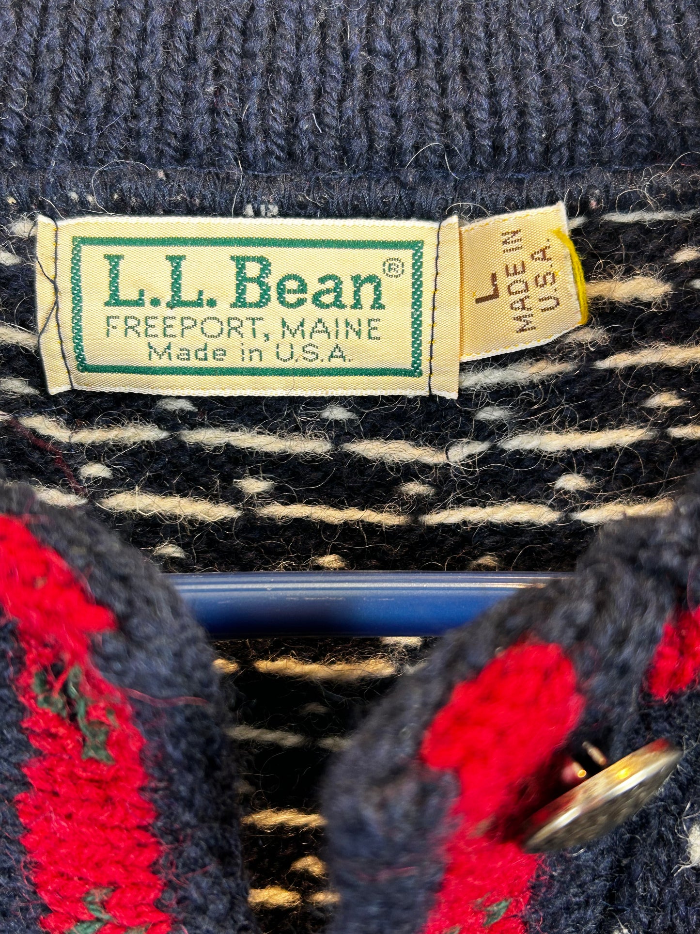 L.L. Bean vintage Cardigan XL 80s Nordic Fair Isle USA Made Winter Ski