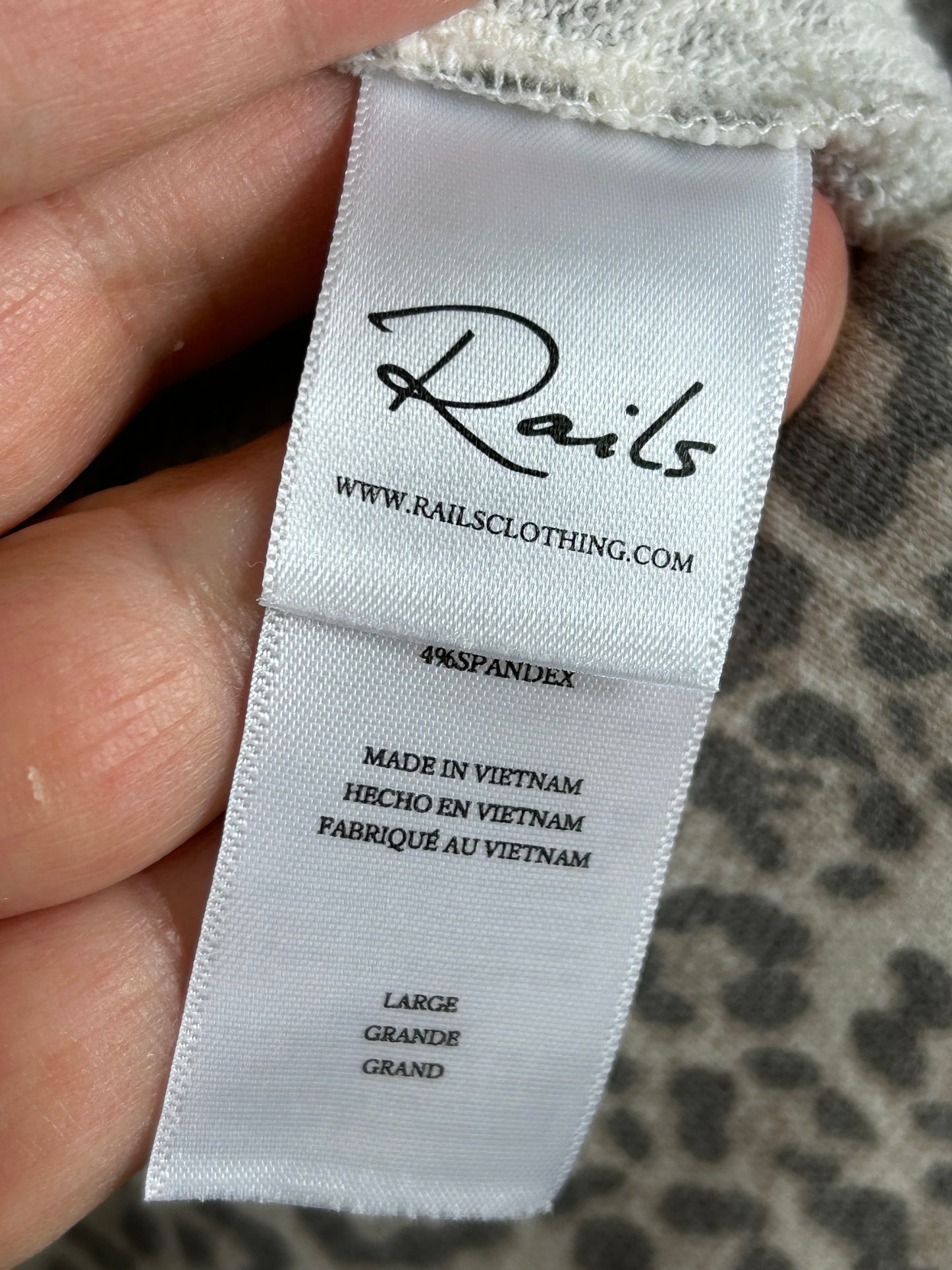 Rails Women's Sweatshirt Alice Mixed Grey Cheetah Crew Neck Pullover Top Large