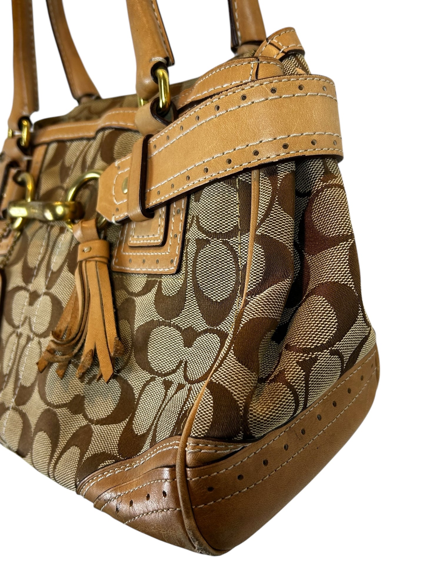 Authentic Coach Monogram Brown Camel Satchel